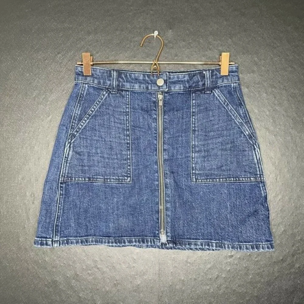Madewell high waist Utility Zip Front denim skirts Dark Wash A- line size 27